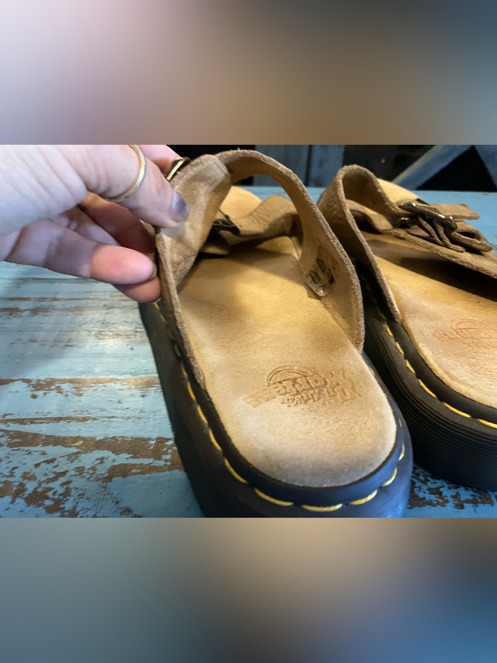 Dr. Martens Tan Leather Double-Buckle Slide Sandals - Picture 6 of 16